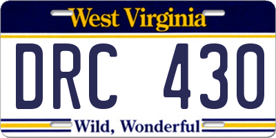 WV license plate DRC430