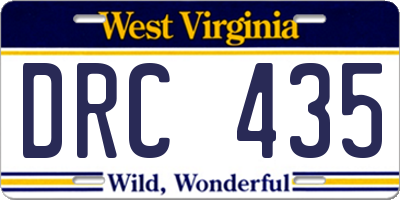 WV license plate DRC435