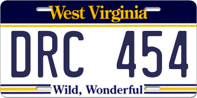 WV license plate DRC454