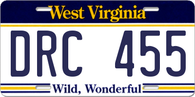 WV license plate DRC455