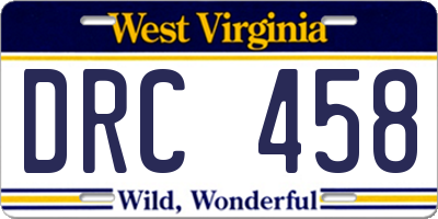 WV license plate DRC458