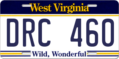 WV license plate DRC460