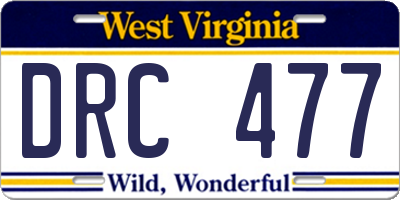 WV license plate DRC477