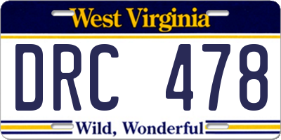 WV license plate DRC478