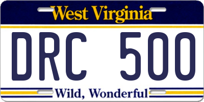 WV license plate DRC500