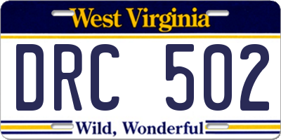 WV license plate DRC502