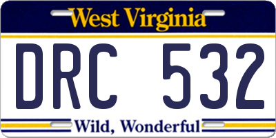 WV license plate DRC532