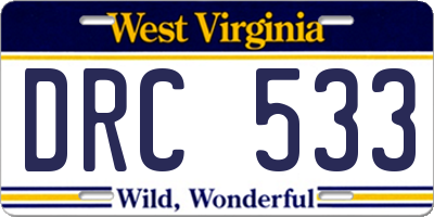 WV license plate DRC533