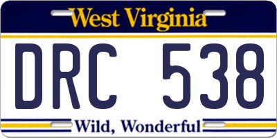 WV license plate DRC538