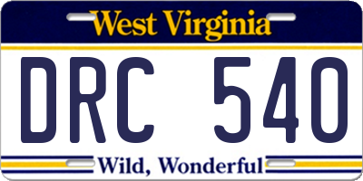 WV license plate DRC540