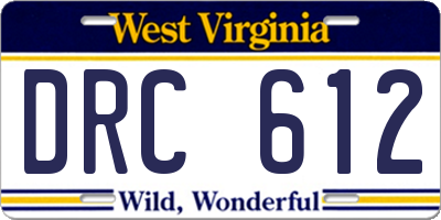 WV license plate DRC612