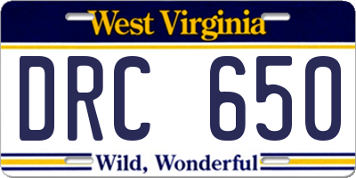 WV license plate DRC650