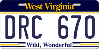 WV license plate DRC670