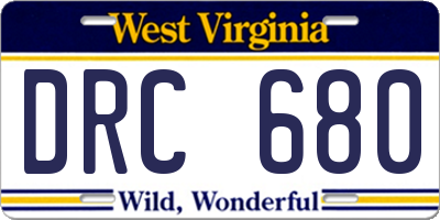 WV license plate DRC680