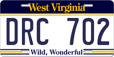 WV license plate DRC702