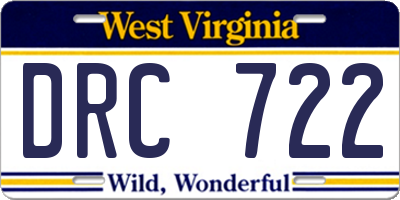 WV license plate DRC722