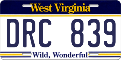 WV license plate DRC839