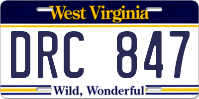WV license plate DRC847