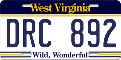 WV license plate DRC892