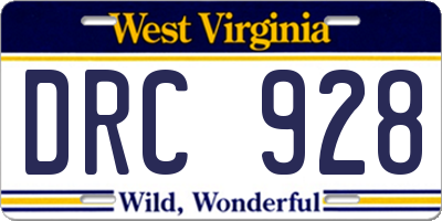 WV license plate DRC928