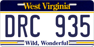 WV license plate DRC935