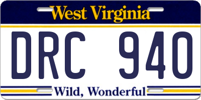 WV license plate DRC940