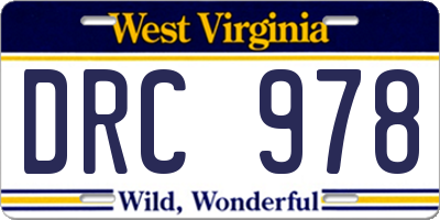 WV license plate DRC978