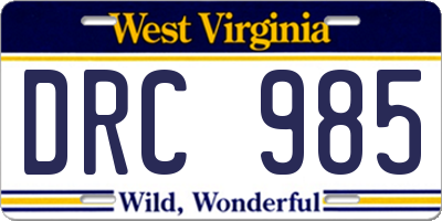 WV license plate DRC985