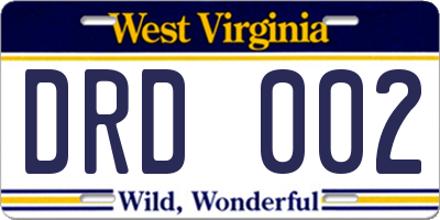 WV license plate DRD002