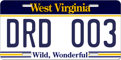 WV license plate DRD003