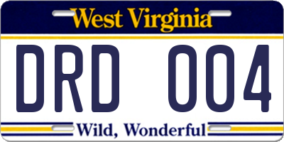 WV license plate DRD004