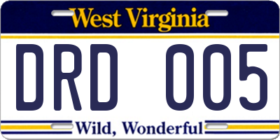 WV license plate DRD005