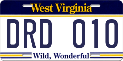 WV license plate DRD010
