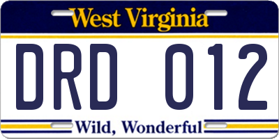 WV license plate DRD012