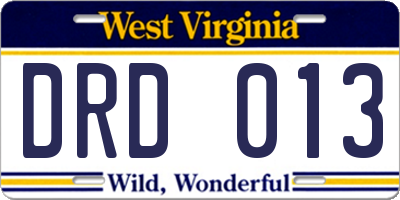 WV license plate DRD013