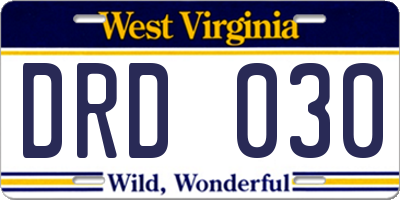 WV license plate DRD030