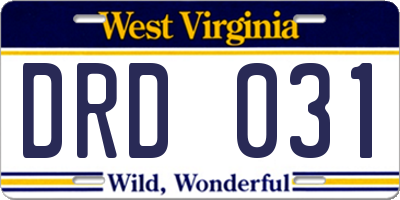 WV license plate DRD031