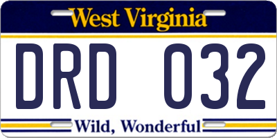 WV license plate DRD032