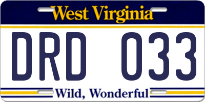 WV license plate DRD033