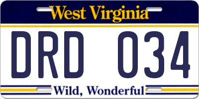 WV license plate DRD034