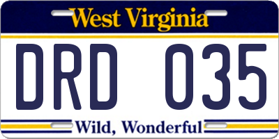 WV license plate DRD035