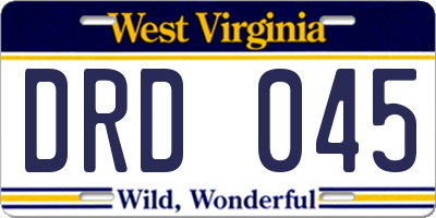 WV license plate DRD045