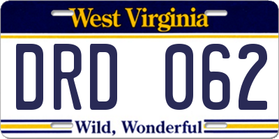 WV license plate DRD062