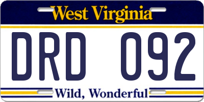 WV license plate DRD092