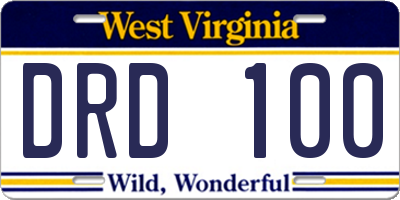 WV license plate DRD100