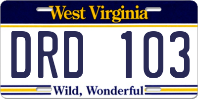 WV license plate DRD103