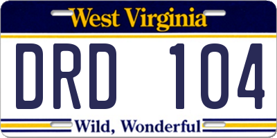 WV license plate DRD104