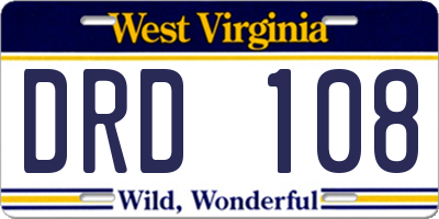 WV license plate DRD108