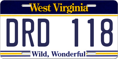 WV license plate DRD118