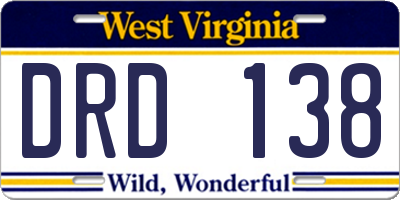 WV license plate DRD138